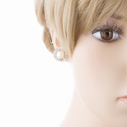 Bridal Wedding Jewelry Rhinestone Pearl Simple Stud Style Earrings E965 Silver - Accessoriesforever