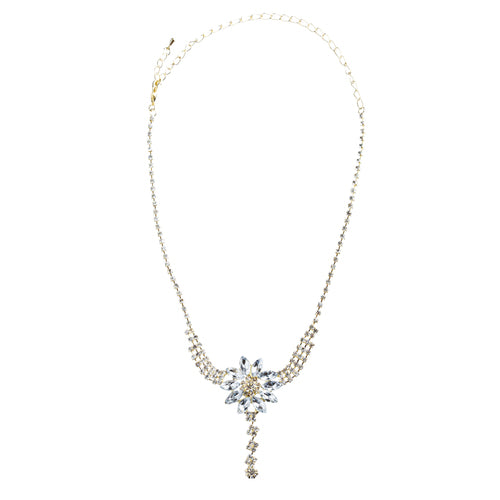 Bridal Wedding Jewelry Prom Rhinestone Pretty Floral Necklace Set J656 Gold
