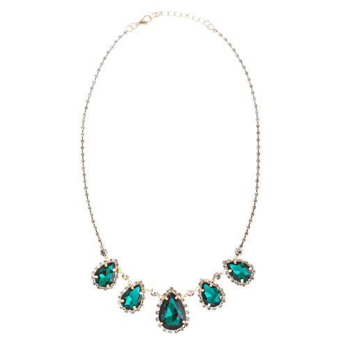 Dazzling Jewelry Set Crystal Rhinestone Elegant Tear Drop Necklace J525 Green - Accessoriesforever