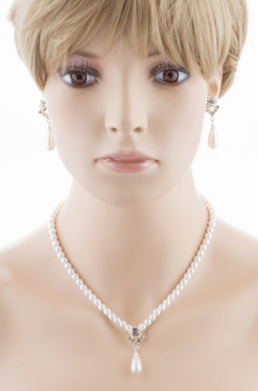 Bridal Wedding Jewelry Set Crystal Pearl Linear Teardrop Necklace - Accessoriesforever