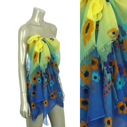 Beach Sarong Pareo Shawl Wrap Flower Ombre Yellow