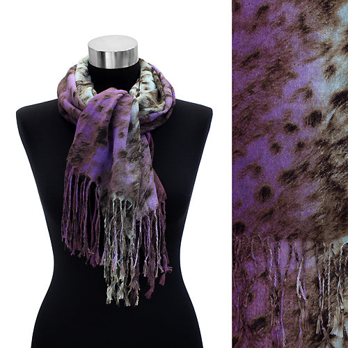 Leopard Animal Print with Fringe Fashion Trendy Scarf Purple