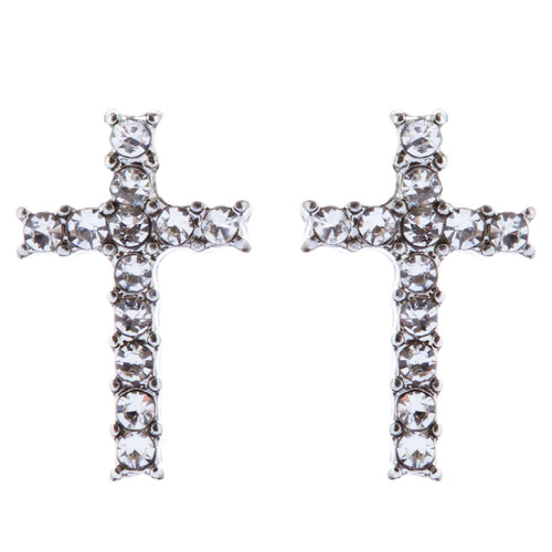 Beautiful Studded Cross Dazzle Crystal Rhinestones Fashion Earrings E1125 Silver