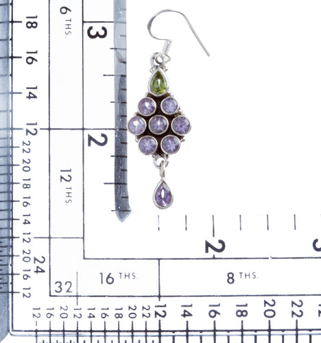 925 Sterling Silver Natural Gemstones Amethyst Periodot Dangle Earring FJSVE2152