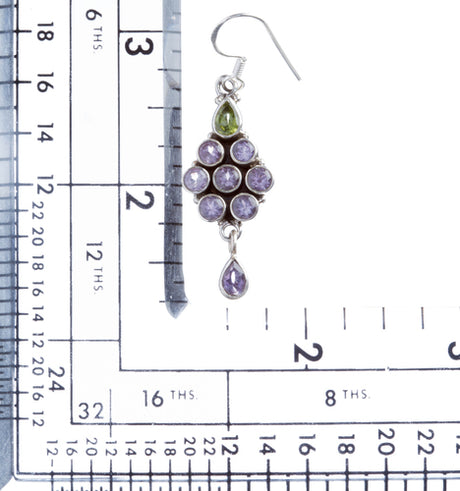 925 Sterling Silver Natural Gemstones Amethyst Periodot Dangle Earring FJSVE2152