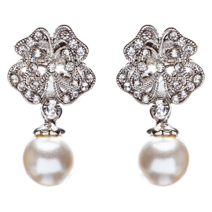 Bridal Wedding Jewelry Crystal Rhinestone Pearl Drop Dangle Earrings E482