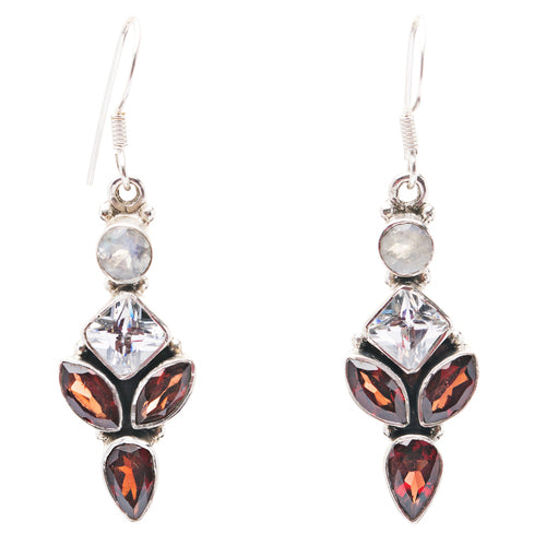 925 Sterling Silver Gemstones Natural Topaz Garnet Moonstone Earrings FJSE2171